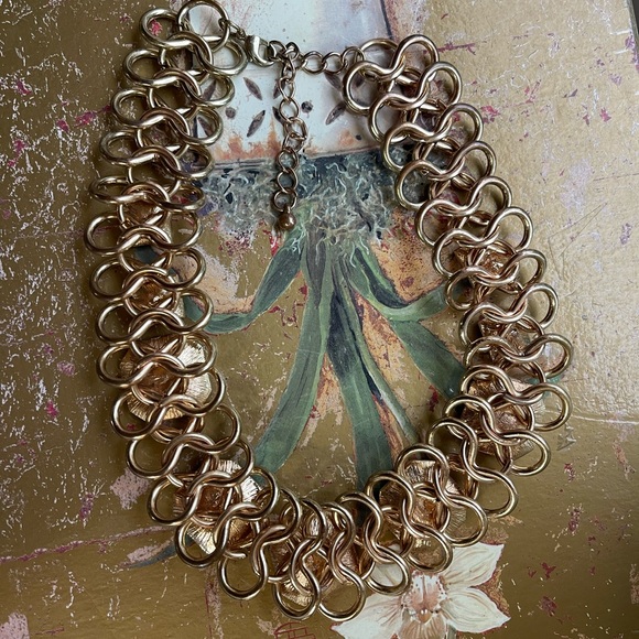 Heavy Choker Black and Gold Tone Unique Statement Necklace - Picture 5 of 5